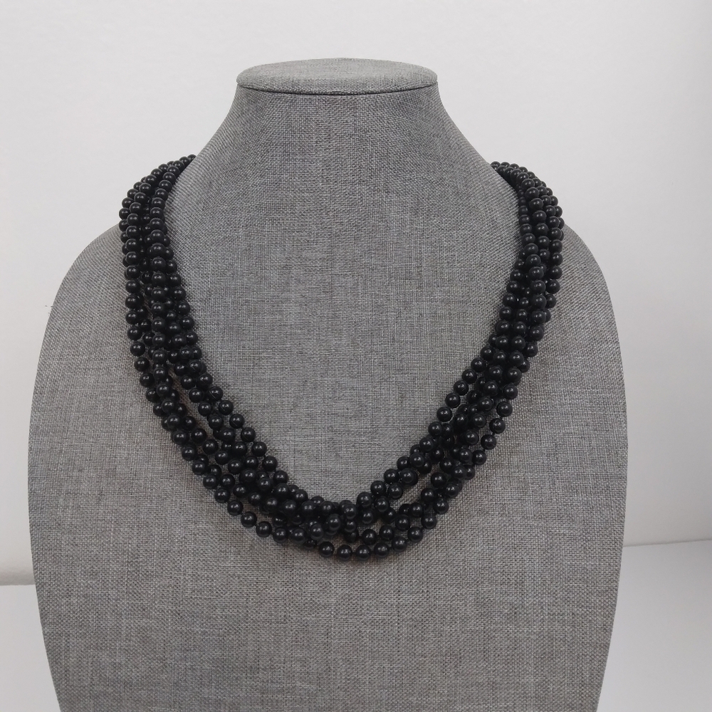 Vintage 12" Plastic black pearl necklace 5 strands of beads